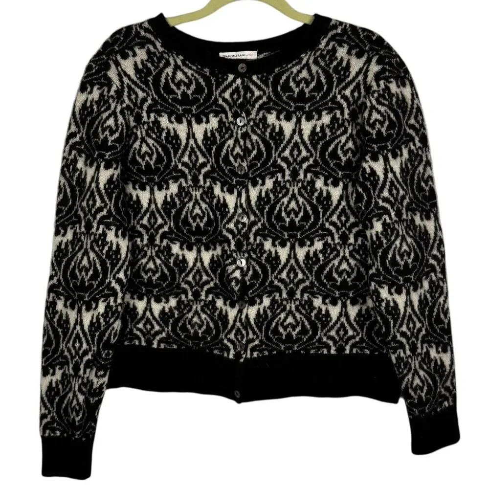 Isaac Mizrahi LIVE! Floral‎ Cashmere Button Up Cardigan Knit Sweater Top Large